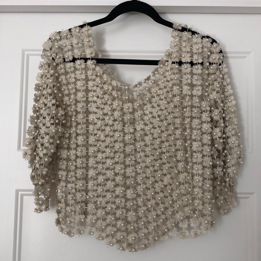 Gorgeous pearl adorned gold beige shimmer tunic